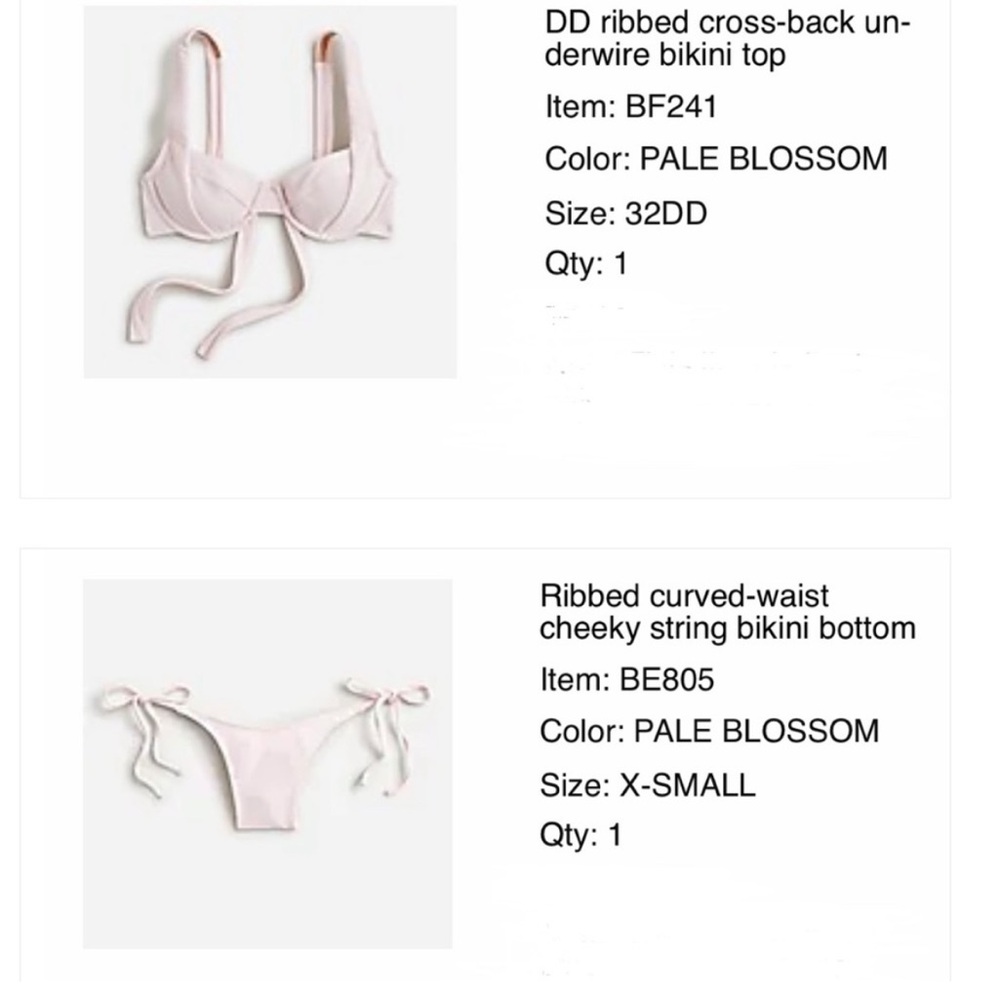 J Crew Ribbed Cross Back Adjustable Cheeky Bikini Set Light Pink